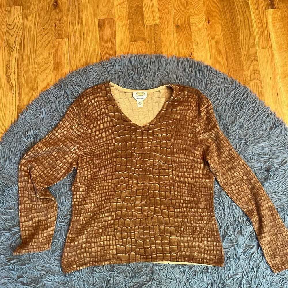 Talbots Brown Silk Cashmere V-Neck Sweater Size XL
